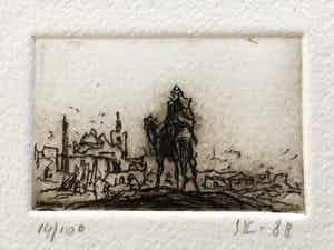 Simon Koene - Kameelruiter met hond kijkt uit over Oosterse stad verkocht voor € 10!