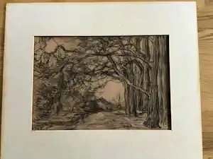 Charles Dankmeijer - Landschap met boerderij /kerk, 2 potlood- en 1 houtskooltekening verkauft für € 90!