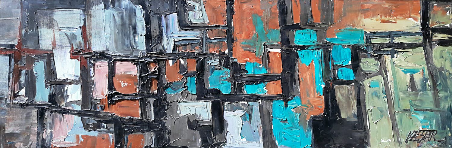 Henk Valstar - Geometrisch abstract, olieverf op doek (ingelijst, groot) verkocht voor € 1!