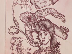 Ab Steenvoorden - Vrouw met vreemde ruimtewezens - Ets kopen? Bied vanaf 1!