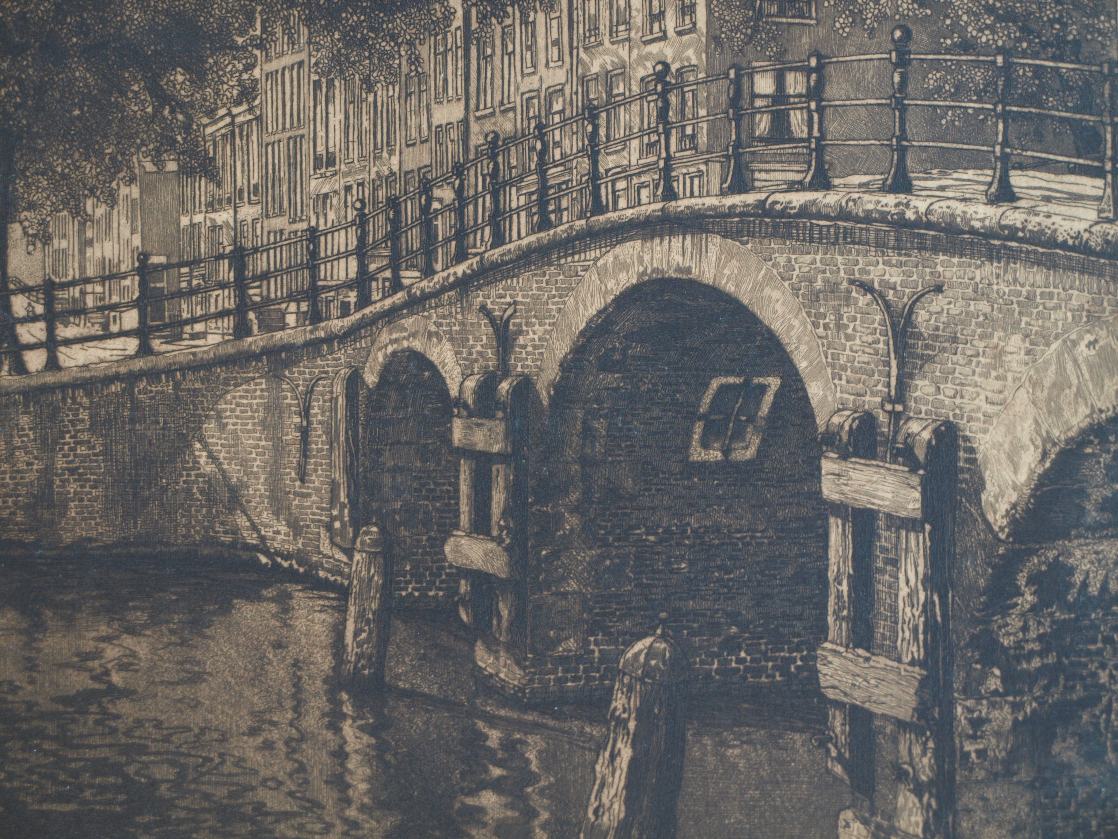 Cornelis Brandenburg - Ets, Amstel en Keizersgracht Amsterdam – gesigneerd  kopen? Bied vanaf 25!