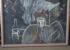 Hannes van Es - Zeer groot ingelijst schilderij (162 x 130 cm), “Zwarte vogel” – 1984 kopen? Bied vanaf 300!