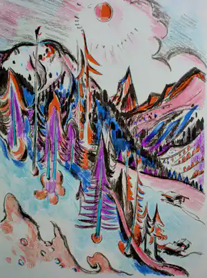 Jan Wiegers - Kleurenlitho: Berglandschap verkauft für € 75!