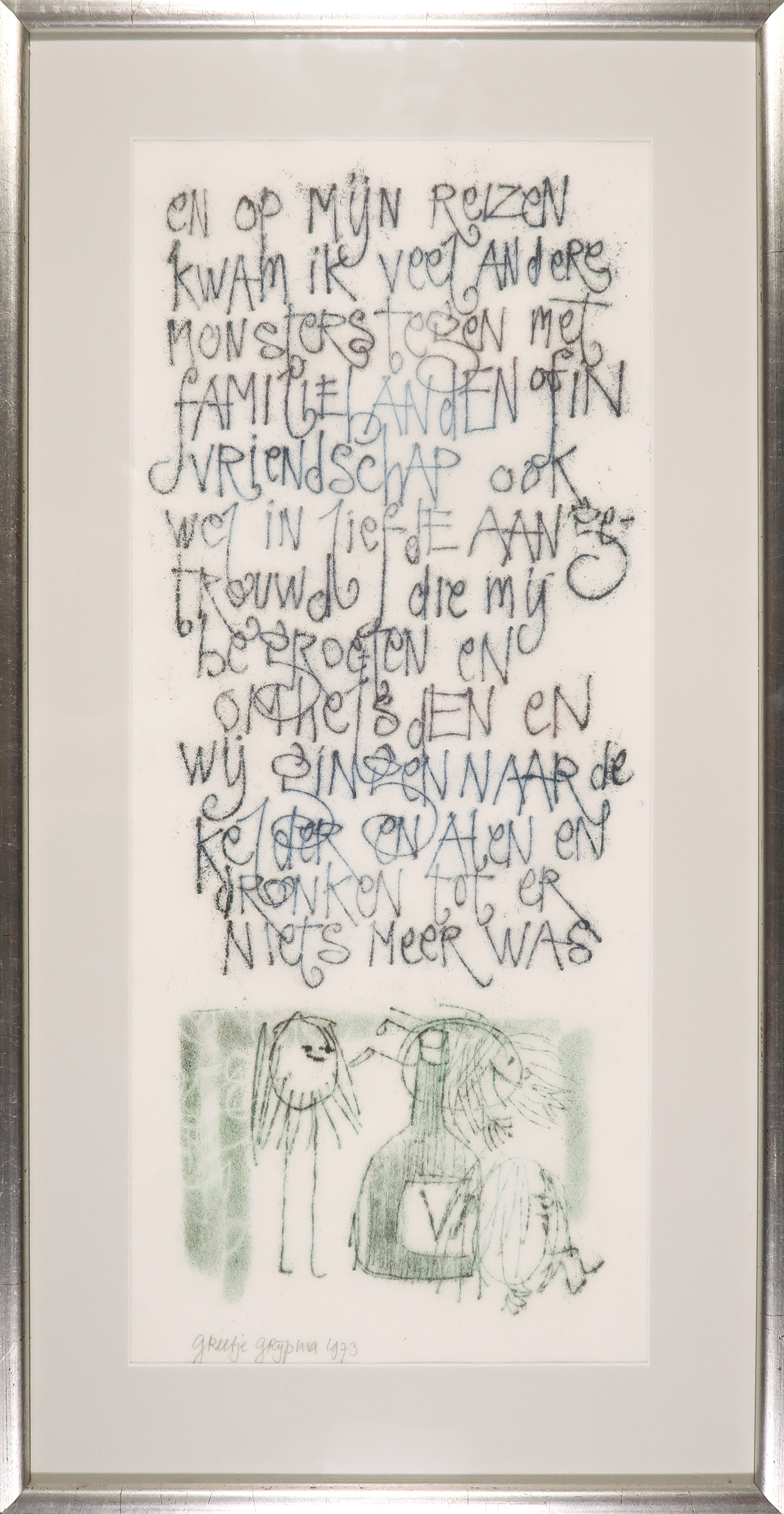 Greetje Grijpma - Monotype, Gedicht - Ingelijst kopen? Bied vanaf 1!