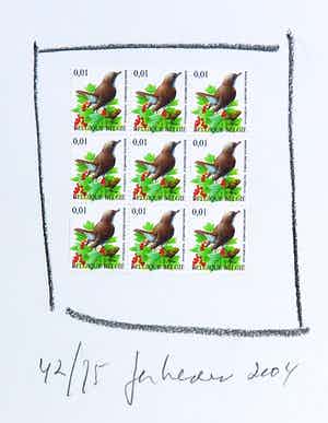 Jan Henderikse - Tekening met postzegels verkocht voor € 100!