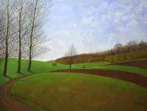 Jo Lodeizen - olieverf op board - Landschap verkocht voor € 170!