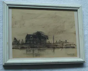 Poppe Damave - Ingelijste pasteltekening , Schalkwijk, Haarlem kopen? Bied vanaf 1!