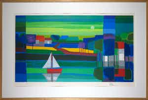 Ton Schulten - Zeefdruk, In rustig water - Ingelijst (Groot) verkocht voor € 200!