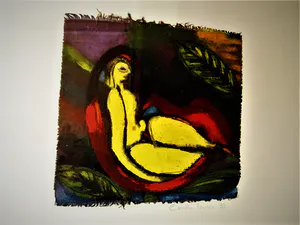 Cocki Vink - Expressionsitisch Acrylverf op textiel - "liggend naakt in bloem" gesigneerd kopen? Bied vanaf 31!