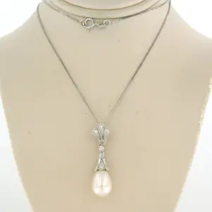 14k wit gouden collier bezet met parel en single cut geslepen diamant - 45 cm kaufen? Bieten Sie von 280!