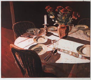 Marcel Schellekens - Zeefdruk, Stilleven gedekte tafel - Ingelijst kopen? Bied vanaf 100!
