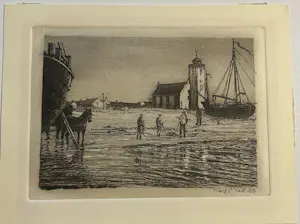 Karel Kok - Lot van 2, Stoomtram Katwijk aan de Rijn Ca 1900 + Havenzicht kopen? Bied vanaf 30!