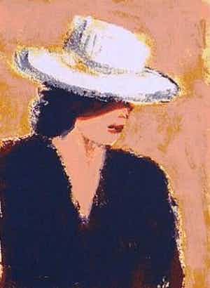 Jose van Gool - Kleurenzeefdruk DAME met WITTE HOED Handgesigneerd. verkocht voor € 39!