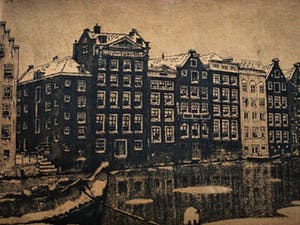 Cornelis Brandenburg - één van Nederlands grootste etsers - Amsterdam "het Damrak in winter" kopen? Bied vanaf 10!