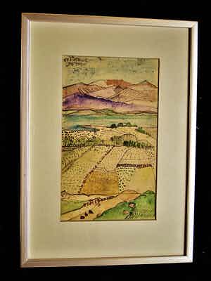 Niet of onleesbaar gesigneerd - Intrigerend impressionistisch geschilderde Gouache "Berglandschap" gesigneerd verkocht voor € 10!
