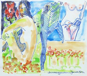 Joe Wols - Lot van drie aquarel- en stifttekeningen, Figuren kopen? Bied vanaf 1!