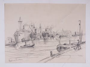 August Willem van Voorden - Tekening, Havengezicht met dokwerker kopen? Bied vanaf 100!