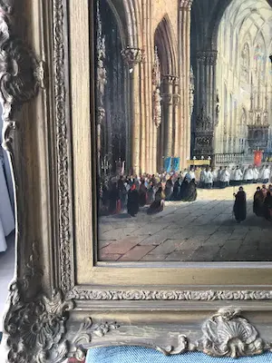 Niet of onleesbaar gesigneerd - Kerkinterieur met kerkgangers kopen? Bied vanaf 1!