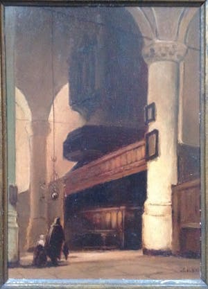 Niet of onleesbaar gesigneerd - van Galen (jaren 40) - kerkinterieur kopen? Bied vanaf 1!