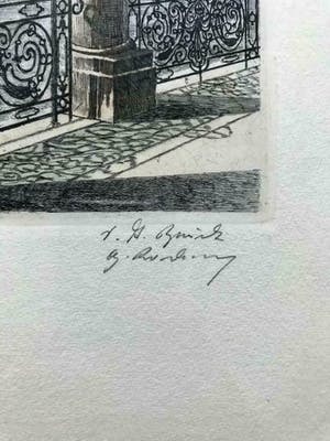 Albrecht Bruck - Hamburg- (oude) stadhuis- ingelijst; in hand- en druk gesigneerd. kopen? Bied vanaf 35!