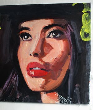 Peter Klashorst - Acrylverf op doek op houten frame , “Portret, Rode mond” – 60 x 105 cm - 2018 kopen? Bied vanaf 350!
