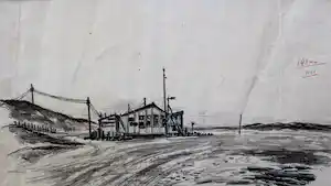 Charles J. Kemper - Pen tekening: Rockanje verlaten strand - 1963 verkocht voor € 59!