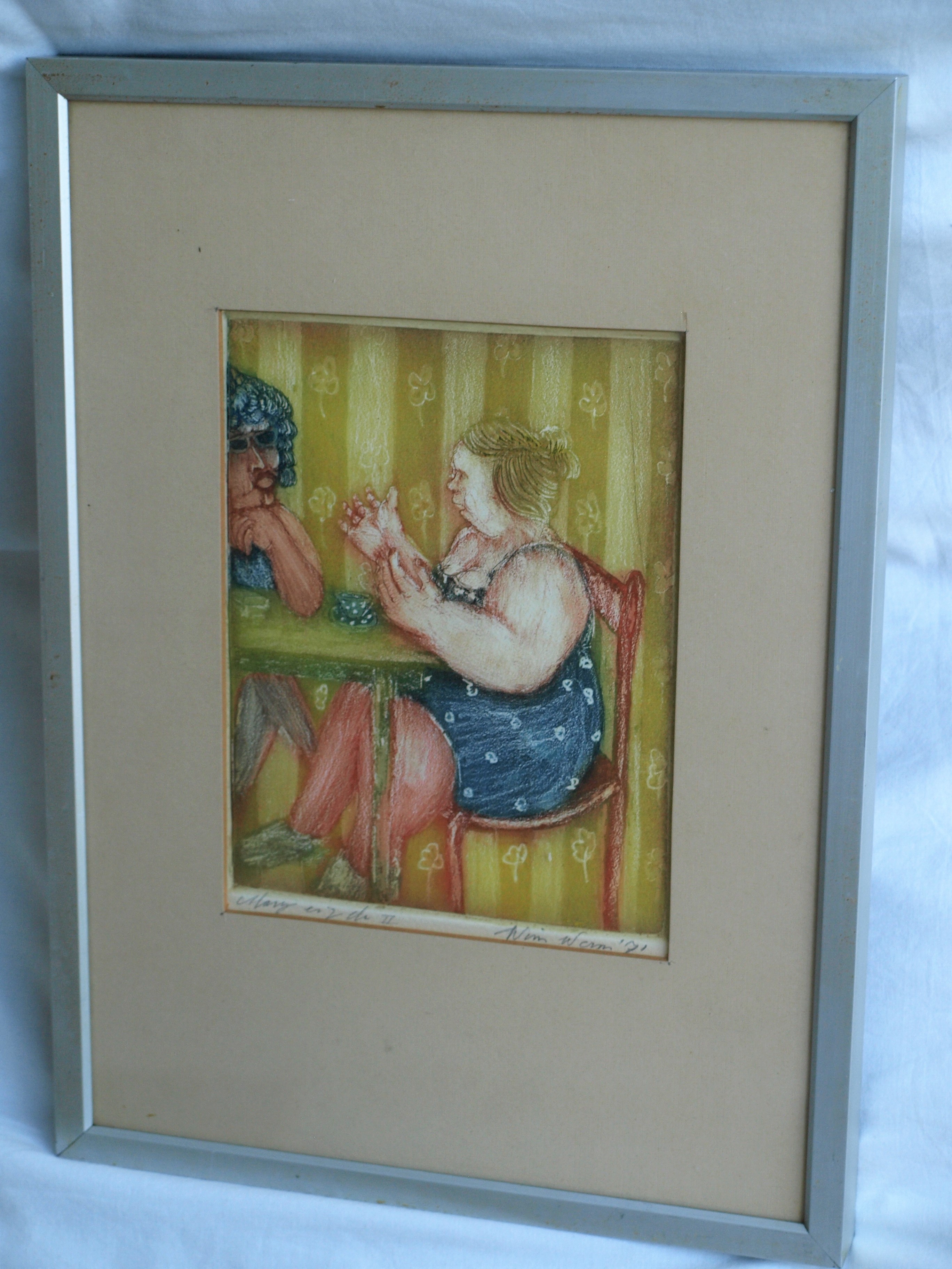Wim Worm - Ets , Mary II, Aan tafel – gesigneerd en ingelijst – 1971  kopen? Bied vanaf 25!