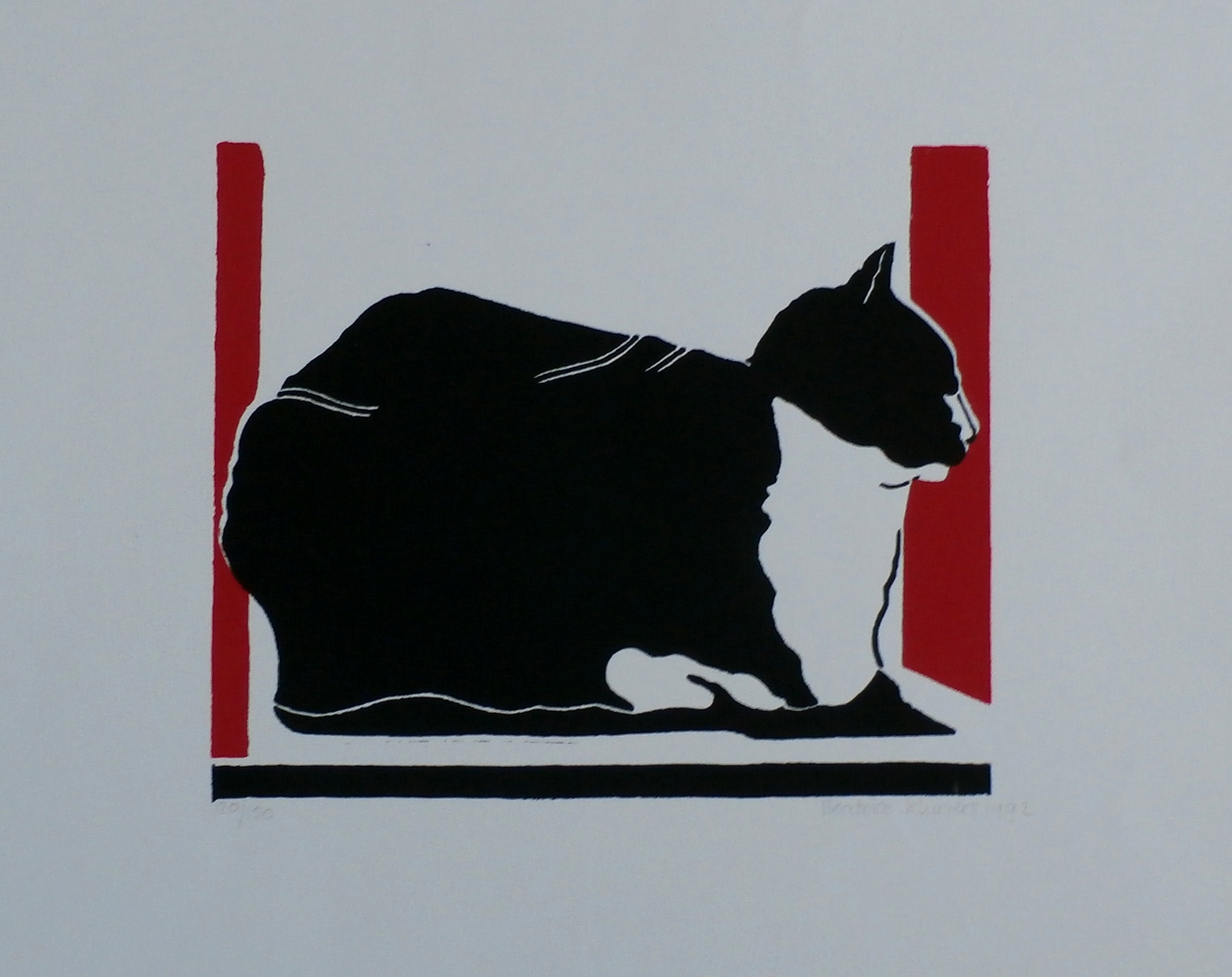 Beatrice Kluivers - zeefdruk: poes -1992 verkocht voor € 45!