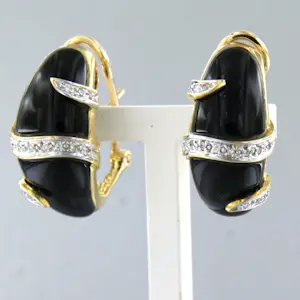 Acheter18k bicolour gouden oorclips met onyx en briljant geslepen diamant tot. 0.20ct? Enchérissez de 1400!