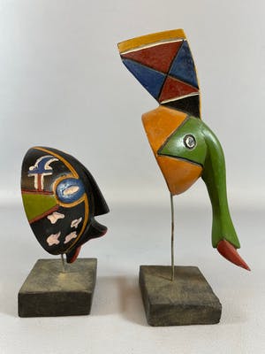 Yoruba - 2 African Yoruba passport masks with stands- Nigeria. kopen? Bied vanaf 15!