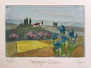 Giorgio Ferrari - Campagne Toscane | Lot van 3 ingekleurde etsen kopen? Bied vanaf 50!