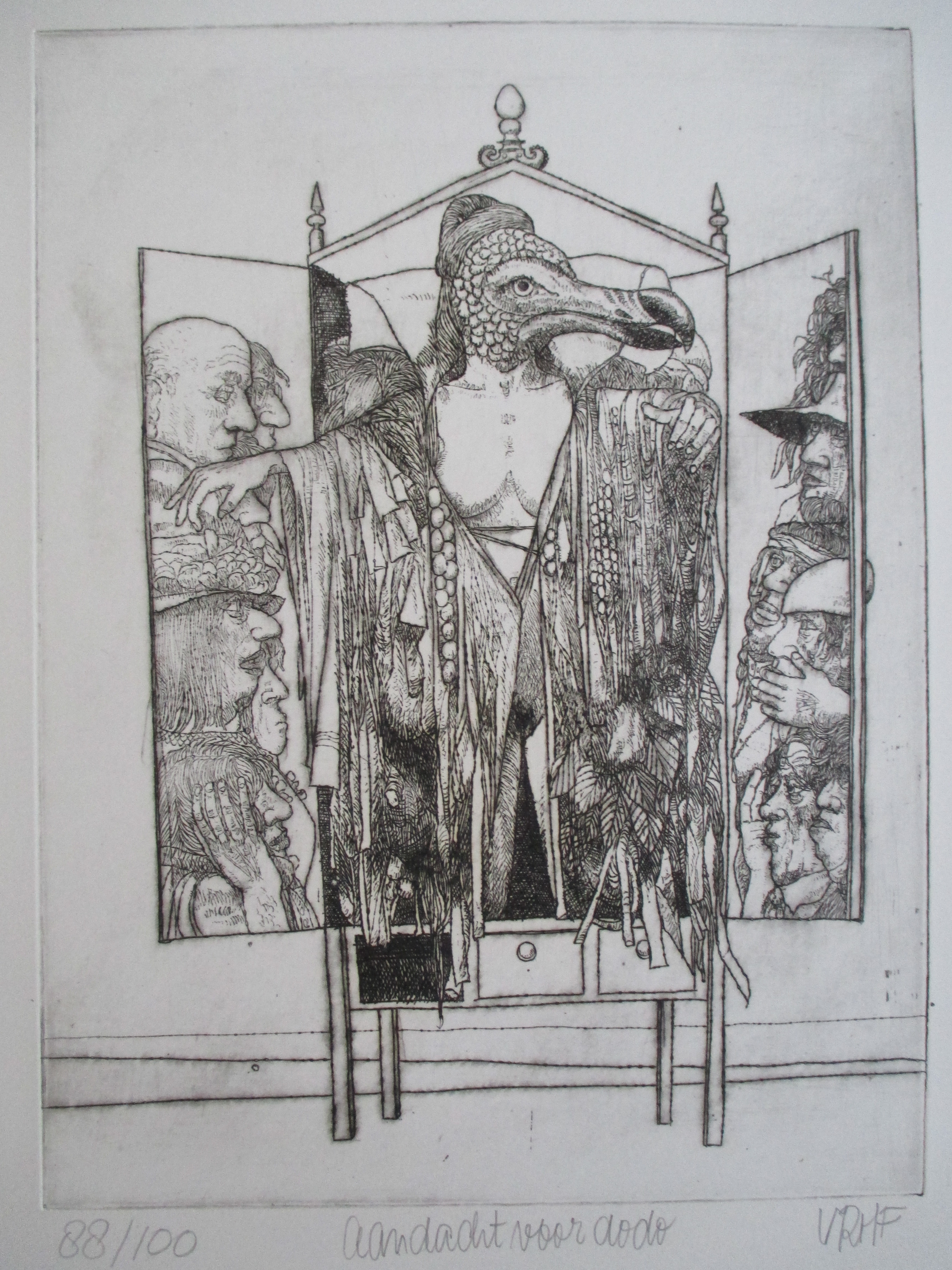 Gradus Verhaaf - Ets "Aandacht voor dodo" 1977 kopen? Bied vanaf 25!