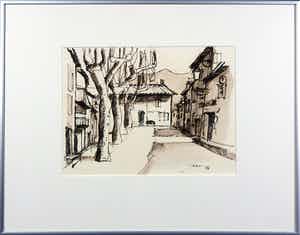 Piet Snoeren - Aquarel met inkt, Steeg verkocht voor € 35!