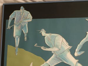 Guido van Driel - Ingelijste collage & tekening , “Golfers 2” – 1993 kopen? Bied vanaf 90!