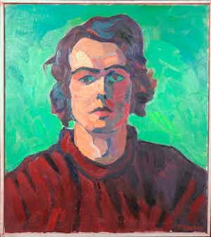 Frans Houkes - Olieverf op doek, Zelfportret - Ingelijst verkocht voor € 50!