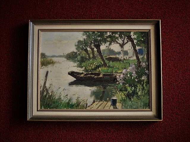 Niet of onleesbaar gesigneerd - "Lentedag Hollands Polderlandschap" olieverf ca. 1930 gesigneerd  verkocht voor € 1!