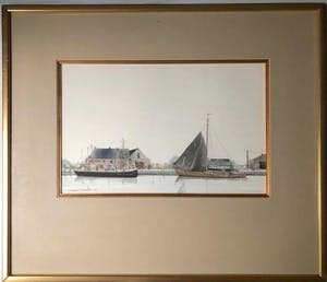Ciano Siewert - Aangemeerde boten in een vaart - Aquarel, Ingelijst kopen? Bied vanaf 450!