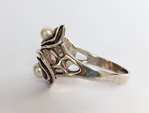 Brutalist Modernist ring echte parels zilver 925 maat 22 MCM kopen? Bied vanaf 65!