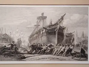 Buy Henri Francois Schaefels - Tewaterlating van een schip.? Bid from 60!