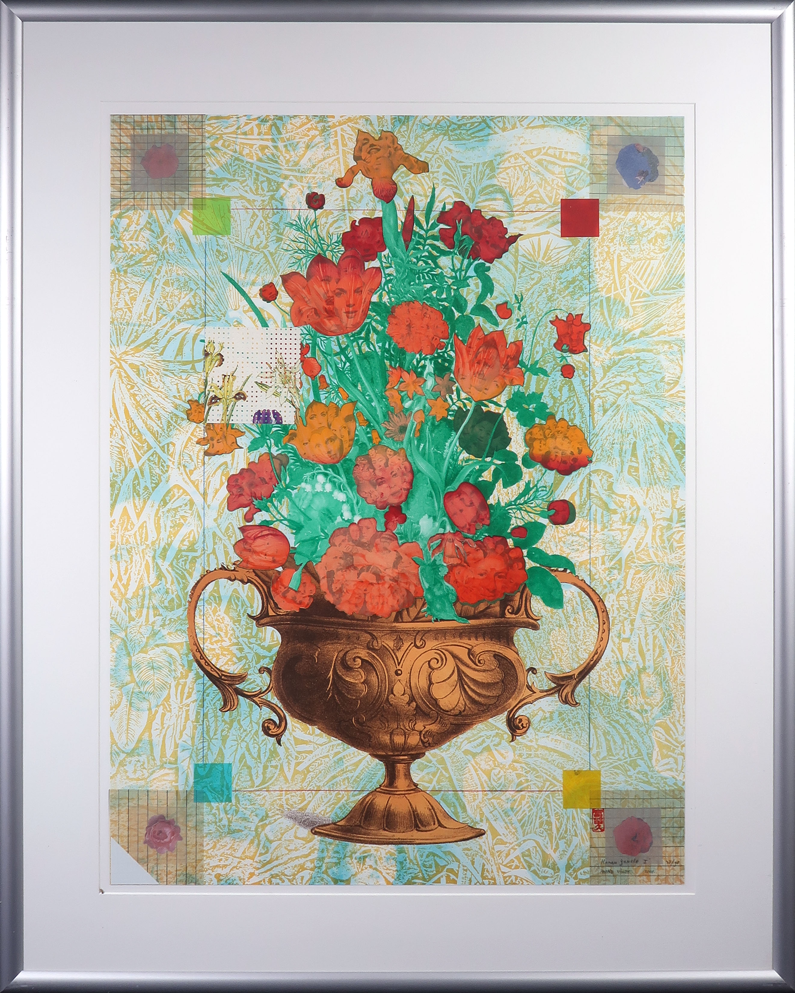 Harald Vlugt - Zeefdruk en collage, Human Jungle I - Ingelijst (Groot) verkocht voor € 50!