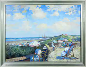 Willem Heytman - Olieverf op doek, Terras met uitzicht over het strand - Ingelijst verkauft für € 460!