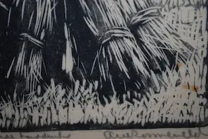 Arie Zonneveld - Korenschoven - houtsnede, handdruk - uniek - ingelijst kopen? Bied vanaf 125!