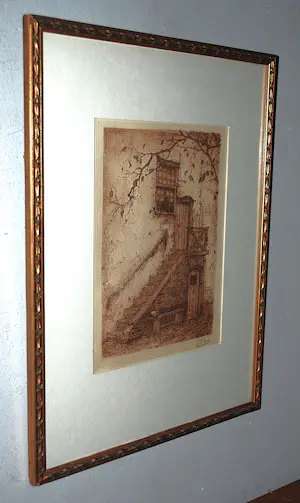 Anton Pieck - De Trap (Montfoort) 1916 - ets in bruin - een van de eerste afdrukken kopen? Bied vanaf 350!