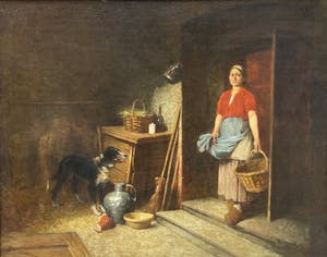 Louis Mettling - C3907, Boerin met hond in interieur kopen? Bied vanaf 800!