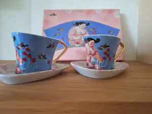 Ada Breedveld - Espressokopjes met schotel (2), vrolijk! kopen? Bied vanaf 45!