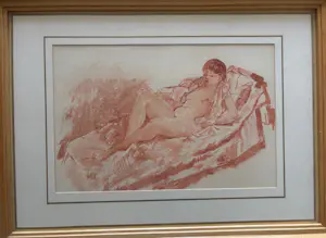 Pieter Starreveld - naakt op sofa in roodkrijt kopen? Bied vanaf 85!