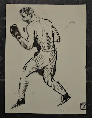 Herman Bieling - Inkttekening bokser - Voorzien van stempel kunstenaar kopen? Bied vanaf 1!