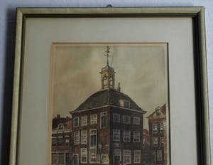 Marius Johannes Janssen - Ingelijste en ingekleurde ets , Zakkendragershuisje Schiedam – ca. 1950 kopen? Bied vanaf 35!