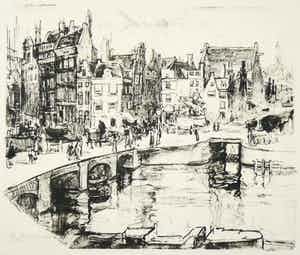 Wilhelm Wagner - Wilhelm Wagner: Lithografie. Amsterdams stadsgezicht, 1921, Oplage 100 ex. verkocht voor € 35!