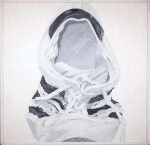 Willem Gorter - Acryl op doek, Dubbelgevouwen sportschoen in een vierkant geklemd kopen? Bied vanaf 70!